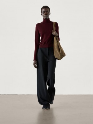 Massimo Dutti High Neck Knit Women Jumpers Burgundy | US-CE4950812