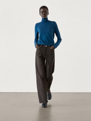 Massimo Dutti High Neck Knit Women Jumpers Blue | US-WH7590236