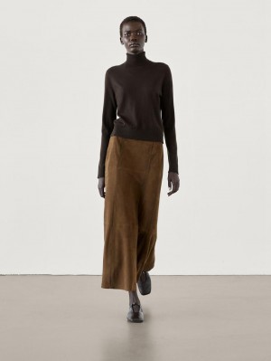 Massimo Dutti High Neck Knit Women Jumpers Dark Brown | US-TM0716592