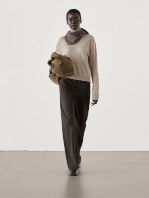 Massimo Dutti High Neck Knit Women Jumpers Beige | US-KO4863015