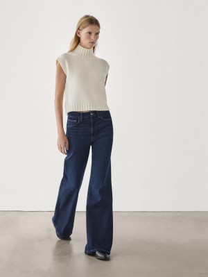 Massimo Dutti High Rise Flare Fit Cotton Blend Women Jeans Dark Blue | US-KG1430982