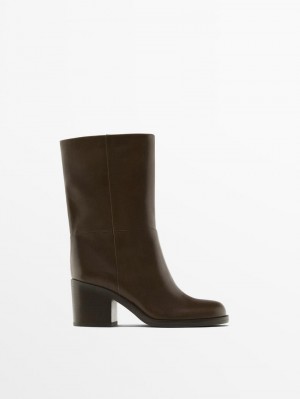 Massimo Dutti High-heel Women Ankle Boots Brown | US-DM5189206