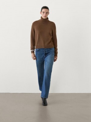 Massimo Dutti High-neck Knit Women Sweater Brown | US-PI0651379