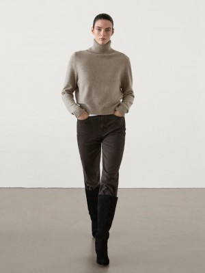 Massimo Dutti High-neck Knit Women Sweater Khaki | US-MW4952817