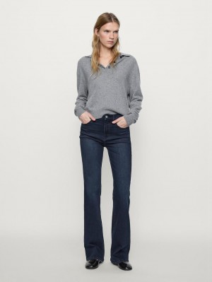 Massimo Dutti High-waist Skinny Flared Women Jeans Dark Blue | US-JQ1049765