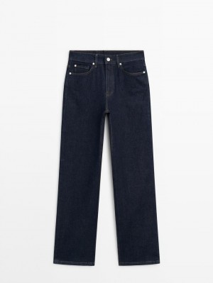 Massimo Dutti High-waist Straight-leg Comfort Women Jeans Dark Blue | US-TK9051467
