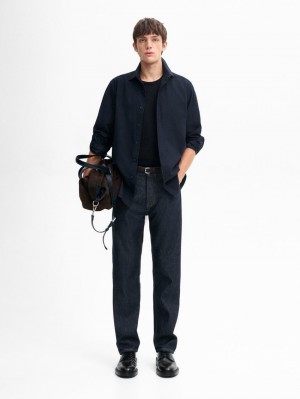 Massimo Dutti Houndstooth Men Shirts Navy | US-TW9865342