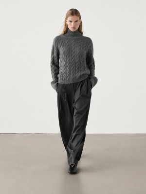 Massimo Dutti Jersey Detail Knitted With Wool Women Sweater Grey | US-BD6347195