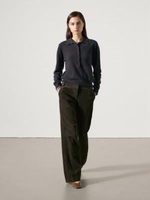Massimo Dutti Jersey Polo Stitch Cashmere Women Sweater Dark Blue | US-IP2469071