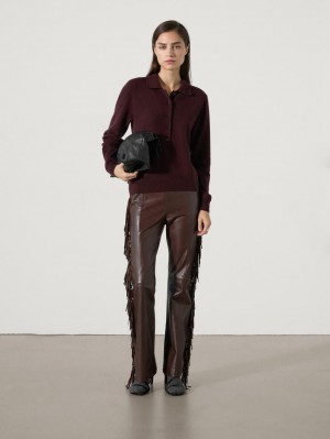 Massimo Dutti Jersey Polo Stitch Cashmere Women Sweater Burgundy | US-XJ2371896
