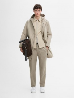 Massimo Dutti Jogger Fit Poplin Men Trousers Light Khaki | US-SR5204817
