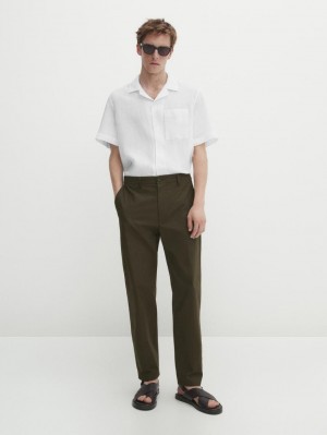 Massimo Dutti Jogger Fit Poplin Men Trousers Dark Olive | US-XO2860451