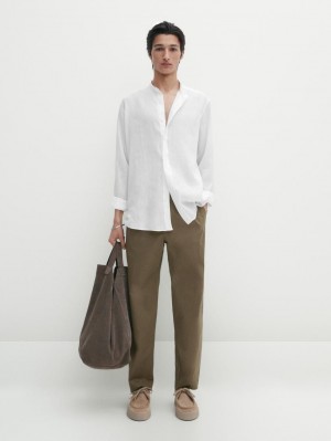 Massimo Dutti Jogger Fit Poplin Men Trousers Khaki | US-NR8456132