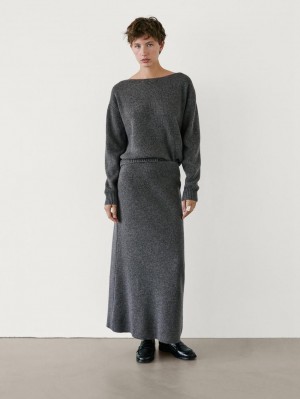 Massimo Dutti Knit Co-ord With Boat Neck Women Sweater Grey | US-LB8035269