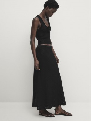 Massimo Dutti Knit Co-ord With Textured Detail Women Skirts Black | US-YH6179542