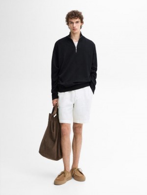Massimo Dutti Knit Cotton With Mock Neck Men Sweater Navy | US-SY6914835