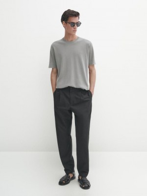 Massimo Dutti Knit Crew Neck With Short Sleeves Men T-Shirt Grey | US-DF6591872