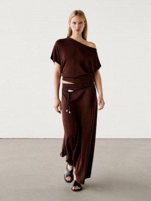 Massimo Dutti Knit Drop-shoulder Co-ord Women Sweater Chocolate | US-AT7350492