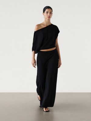 Massimo Dutti Knit Drop-shoulder Co-ord Women Sweater Black | US-PY7914360