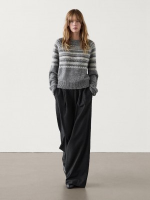 Massimo Dutti Knit Jacquard With Design Women Sweater Grey | US-FW9382106