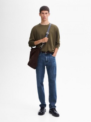 Massimo Dutti Knit Merino Wool With Crew Neck Men Sweater Khaki | US-KR1564293