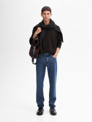 Massimo Dutti Knit Merino Wool With Crew Neck Men Sweater Dark Brown | US-PQ1206357