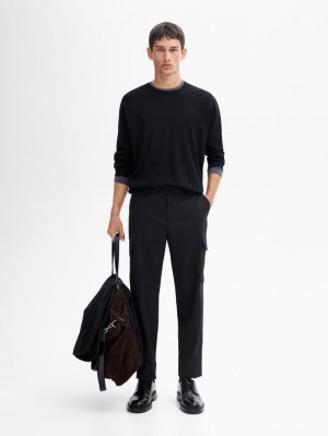 Massimo Dutti Knit Merino Wool With Crew Neck Men Sweater Navy | US-YL9652730
