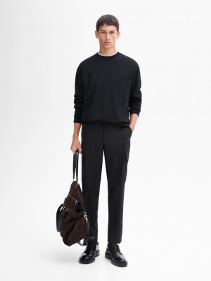 Massimo Dutti Knit Merino Wool With Crew Neck Men Sweater Black | US-TC5163298