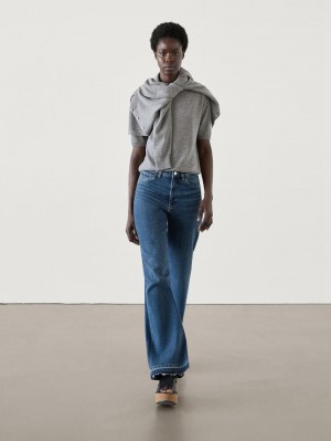 Massimo Dutti Knit Short Sleeve Co-ord Women Sweater Grey | US-XN2483975