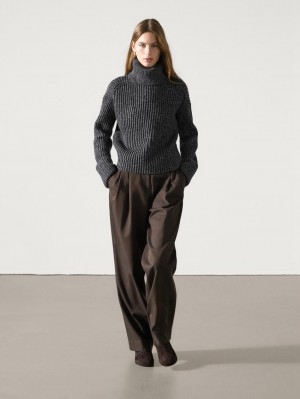 Massimo Dutti Knit Turtleneck Women Sweater Dark Grey | US-SN5024816