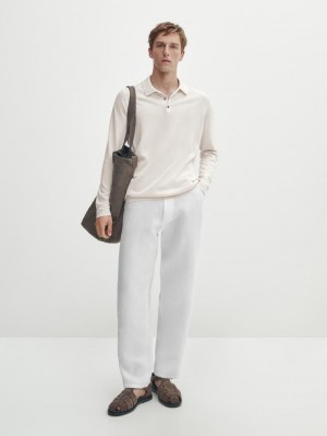 Massimo Dutti Knit With A Polo Collar Men Sweater Cream | US-DI9140786