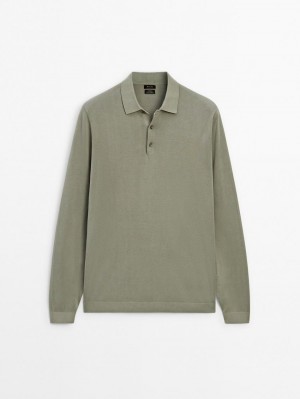 Massimo Dutti Knit With A Polo Collar Men Sweater Green | US-GB7536241