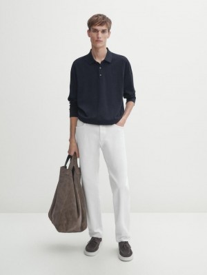 Massimo Dutti Knit With A Polo Collar Men Sweater Navy | US-IV0167295