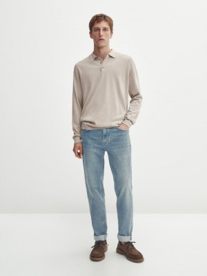 Massimo Dutti Knit With A Polo Collar Men Sweater Beige | US-FW4806519