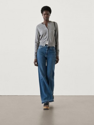 Massimo Dutti Knit With Crew Neck Co-ord Women Cardigan Grey | US-EF5294107