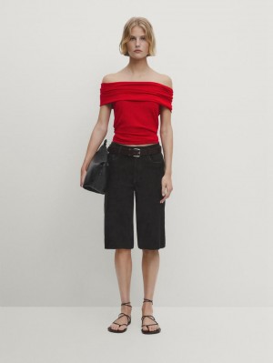 Massimo Dutti Knit With Draped Detail Women Top Red | US-EL6541879