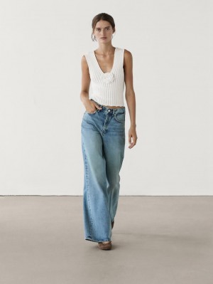 Massimo Dutti Knit With Floral Detail Women Top White | US-JP6471239