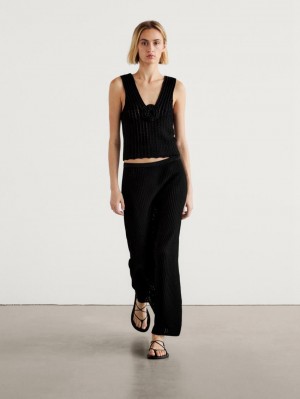 Massimo Dutti Knit With Floral Detail Women Top Black | US-CK3268401