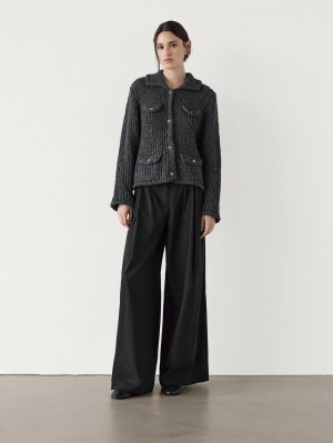 Massimo Dutti Knit With Pocket Details Women Cardigan Dark Grey | US-TA5093241