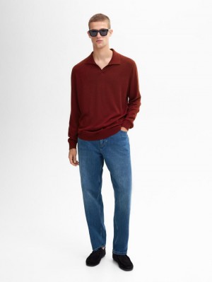 Massimo Dutti Knit With Polo Collar Men Sweater Brown Red | US-PQ8945026
