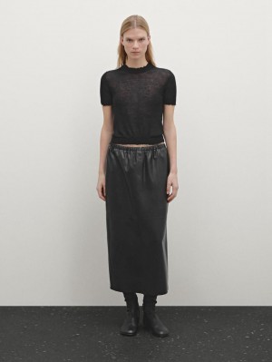 Massimo Dutti Knit With Short Sleeves And Distressed Detail Women Sweater Black | US-PB4527631