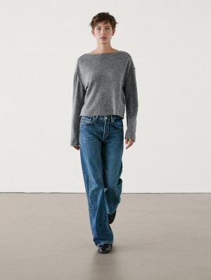 Massimo Dutti Knit With Shoulder Seams Women Sweater Grey | US-RW1643582