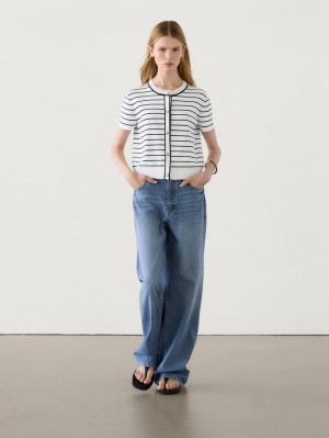 Massimo Dutti Knit With Silver Buttons Women Cardigan White / Black | US-QX5183924