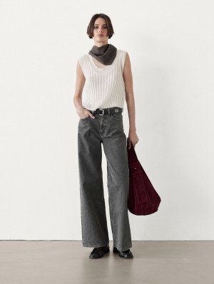 Massimo Dutti Knit With Wool Women Top Cream | US-NF3716084