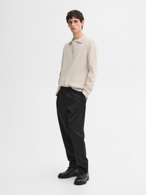 Massimo Dutti Knit With Zip Polo Collar Men Sweater Beige | US-FB1254936