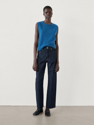 Massimo Dutti Knit Wool Blend Co-ord Women Top Blue | US-VP6719543