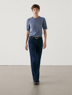 Massimo Dutti Knit Wool Blend With Short Sleeves Women Sweater Blue | US-AT5208463