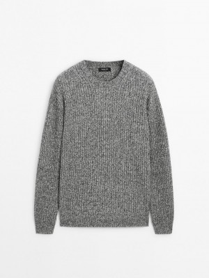 Massimo Dutti Knitted Mouline Wool Blend Men Jumpers Grey | US-BX4678239