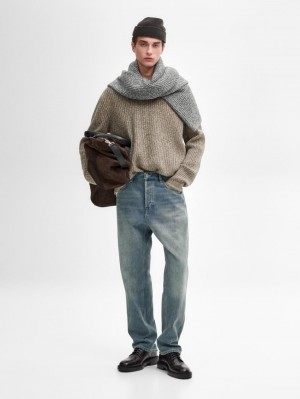 Massimo Dutti Knitted Mouline Wool Blend Men Jumpers Brown Beige | US-HX6453872