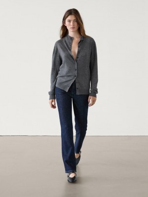 Massimo Dutti Knitted Perkins Collar Women Cardigan Dark Grey | US-PK2369854